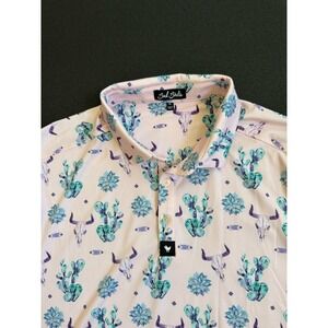 Bad Birdie "The Ranch" Golf Polo Cactus and Cow Skulls Design Pink Men's XL